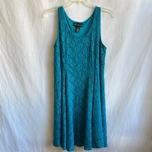 Lane Bryant teal sleeveless lined lace dress, size 16